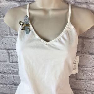 Vintage Y2K Cotton Tank Sequined‎ Butterfly Pin NWT